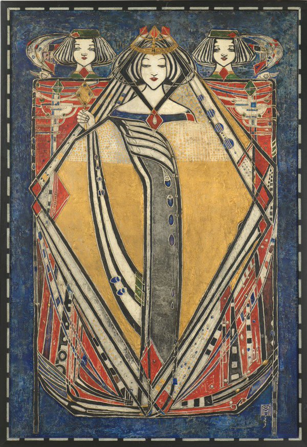 Queen of Diamonds (1909) by Margaret Macdonald Mackintosh, one of the defining artists of the "Glasgow Style" #WomensArt