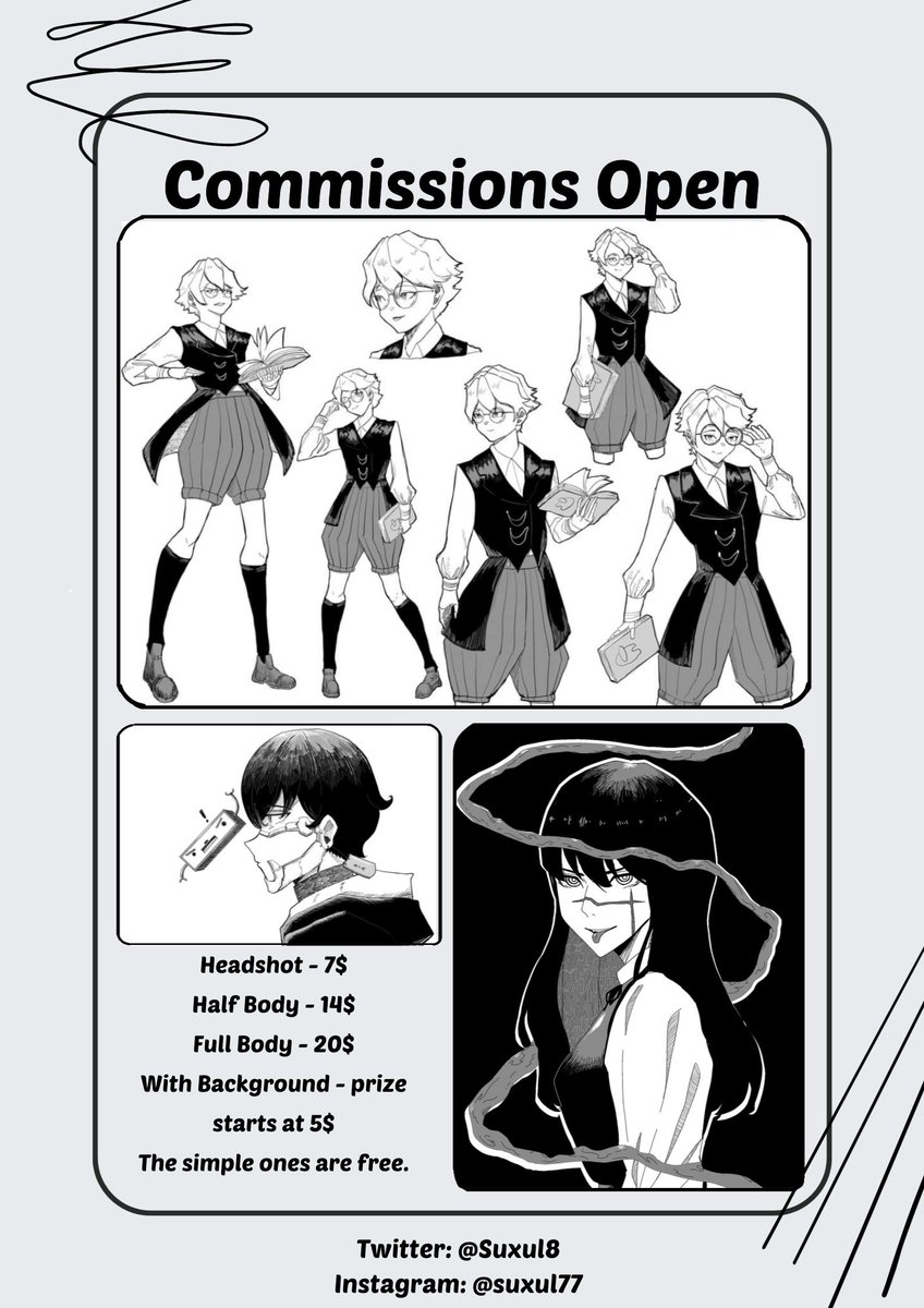 Suxul8's tweet photo. Updated commission sheet. My prices for Black and white illusts are still the same. I just added my rates for colored pieces. Feel free to dm me if interested. Have a good day

#commissionsopen https://t.co/cdiaolRTj8