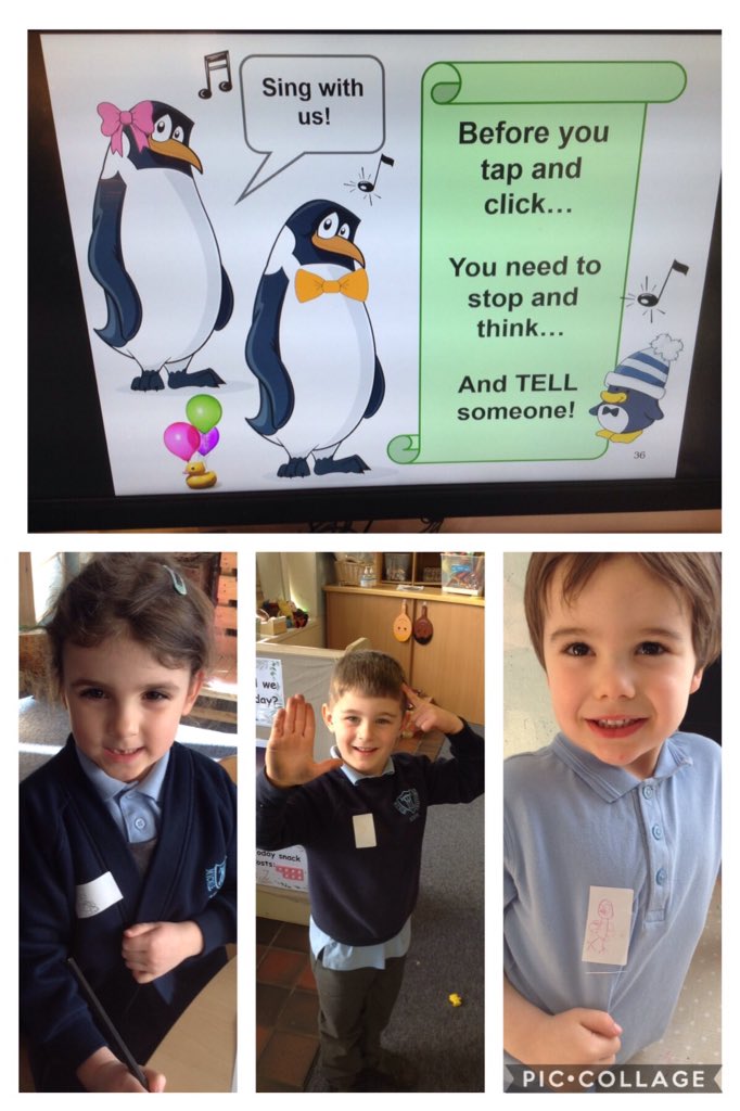 MickleTraffSch's tweet photo. The children in Reception are learning how to stay safe when using technology. With the help of Smartie the penguin, they learnt and performed a song to remind them of what to do and they made badges to take home to share. #internetsafetyweek 💻📱 https://t.co/581KzB9Phq