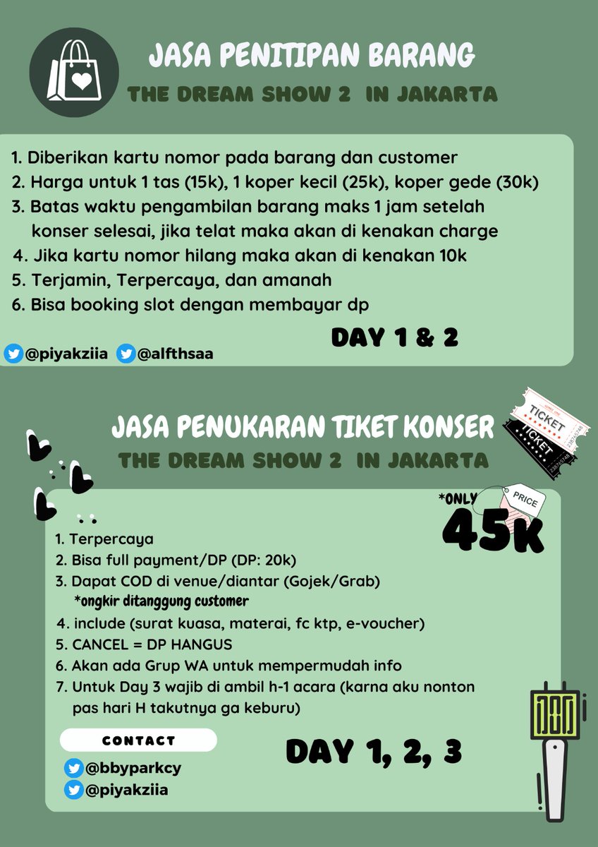 piyakziia's tweet photo. HELP RT MOOTS

OPEN JASA TUKER TIKET &amp; PENITIPAN BARANG THE DREAM SHOW 2✨

Any questions? boleh Dm aku yaa ^^
#TheDreamShow #TDS2inJAKARTA #TDS2inJKT #TDS2JAKARTA #TDS2 #TDS https://t.co/CpEkDD9yuv
