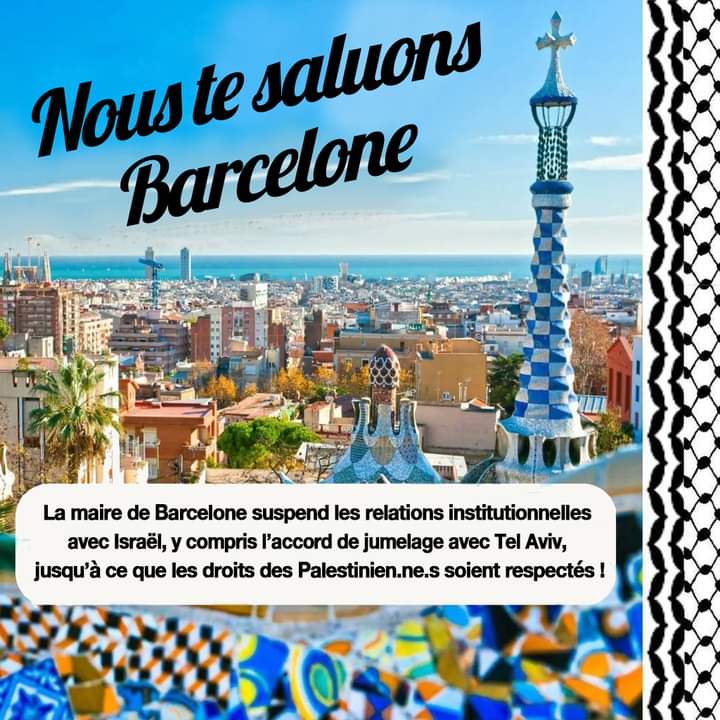 Bravo à la mairie de #Barcelone en #Espagne 

#Boycottisraël #ApartheidIsrael
