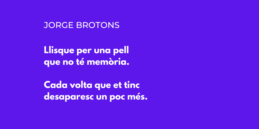 Uns versos del poemari de Jorge Brotons La insolència que ens queda. L'edició és de <a href="/LaBreuEdicions/">LaBreu Edicions</a>, del 2021.

#poesia #poesiaencatala #poesiaencatalà #poesiacatalana #poesiavalenciana <a href="/jorgebrotons/">Jorge Brotons</a>