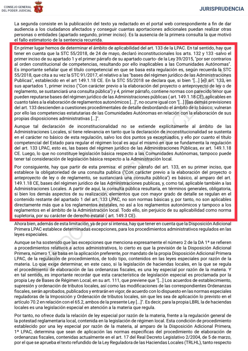 jmburgar's tweet photo. ��🏼‍⚖️ STS 227/2023, de 31/01

➡️ No resulta exigible la consulta pública 133.1 LPAC a las Ordenanzas Fiscales

➡️ Resulta predicable para la Administración Local la declaración de inconstitucionalidad del Título VI LPAC (STC 55/2018)

🔗 https://t.co/VcH1IZy6jc https://t.co/THAKthEYM1