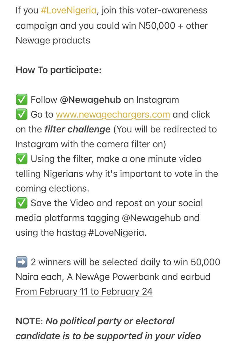 Chydee's tweet image. Today is a good day to #LoveNigeria. Encourage someone to vote wisely and win amazing prizes from @newagehub while at it. Details in next slide ❤️🇳🇬