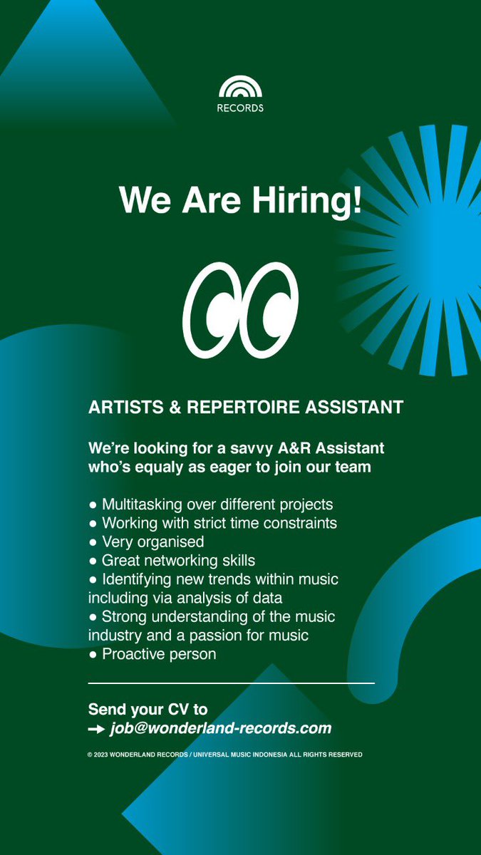 Bagi yang tertarik kerja di label musik! Lesgo! <a href="/wonderland_recs/">Wonderland Music</a>