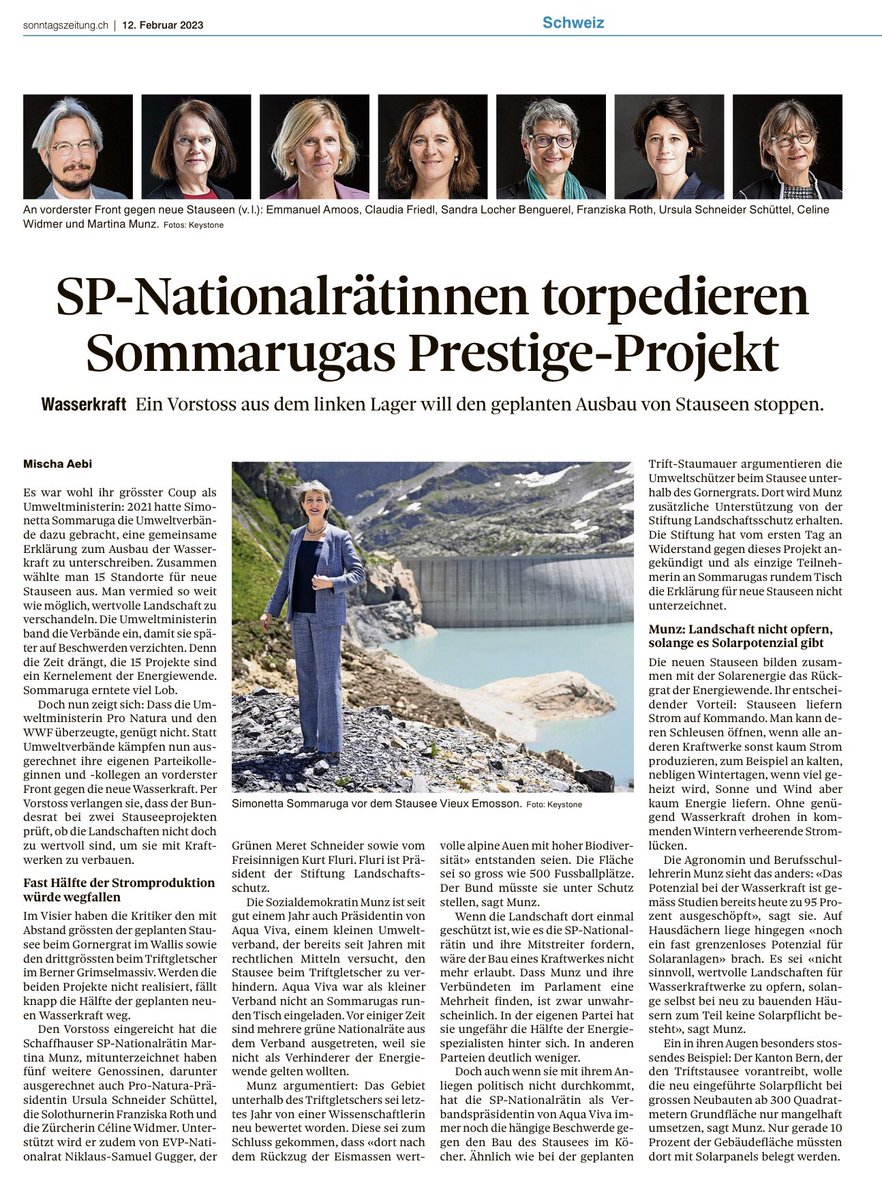 Ein Vorstoss aus dem linken Lager will den geplanten Ausbau von Stauseen stoppen.
Liebe Mitbürgerinnen &amp; Mitbürger überlegt euch gut wer ihr bei den kommenden Parlamentswahlen wählen wollt. 
Hier sind die VerhinderInnen, der vom🇨🇭Volk beschlossenen #Energiewende :