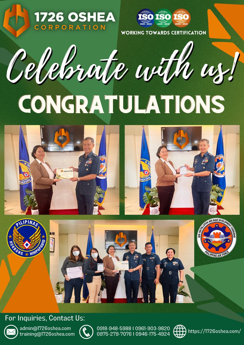 Honored to receive this award from the Philippine Air Force🪖

#SafetyandHealthFirst #ProudToServe #EmpoweringWorkplaceSafety #HealthyTraining #CommittedToSafety #EHS #WorkplaceSafety #RiskManagement #Compliance #Training #Health #Safety #OSH #AccidentPrevention #WorkplaceInjurie