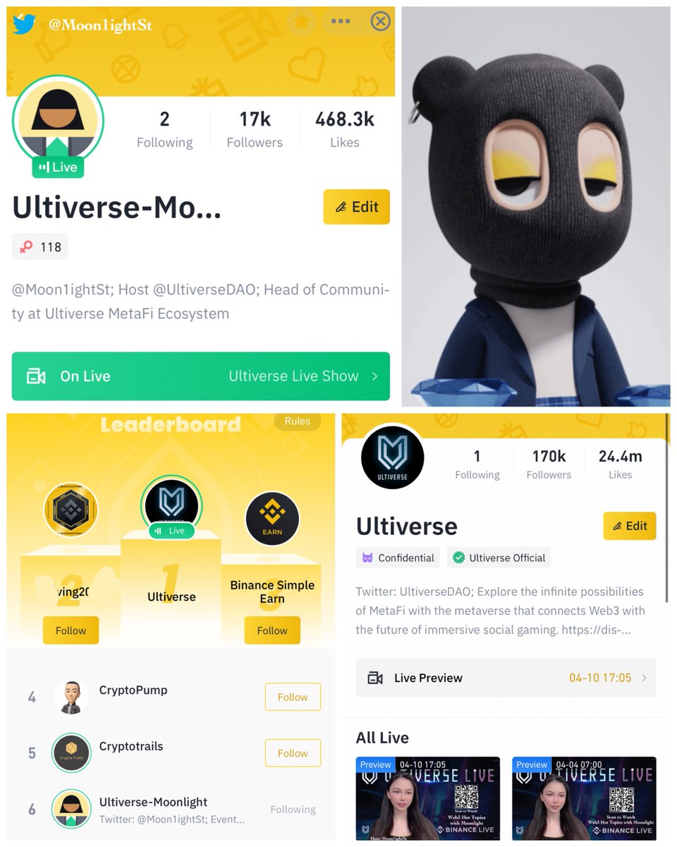 Moon1ightSt's tweet photo. ✨Congratulations to @UltiverseDAO 

#Ultiverse on #Binance Live 
has 170K REAL followers in 6 months! 

No bots🤖 

Moonlight @metagf_ channel 
has 17K followers in 11 days ❤️

Shout out to
 @akidcalledbeast FP 1.7E 💎

✅Ultiverse幣安直播不到半年170K
✅新頻道11天17K
💎鑽石女孩 https://t.co/LW3bwIoctq