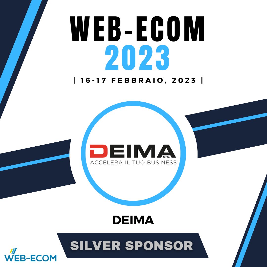 Web_Ecom's tweet photo. DEIMA srl è silver sponsor della quarta edizione del Webecom prevista giovedì e venerdì prossimo a Bari.

Ti aspettiamo al Webecom il 16 e 17 febbraio a Bari. Info e biglietti su https://t.co/K25L6ajddz https://t.co/7Ezv7EfvbQ