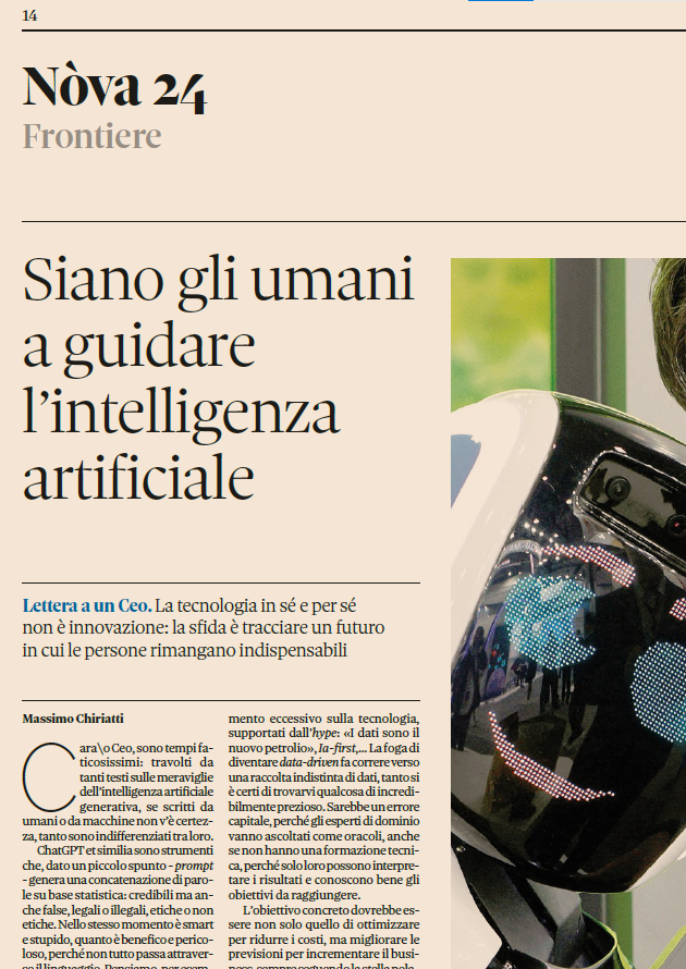 massimochi's tweet photo. Oggi sul @IlSole24Ore non c'è la trascrizione di un freddo risultato algoritmico, ma quello che si impara dalle persone che si guardano negli occhi quando si incontrano.

PS: La fortuna di incontrare i/le #CxO dei clienti  @lenovoitalia @piersolda @parodi @eleonorafaina https://t.co/dC7FN8nHi9
