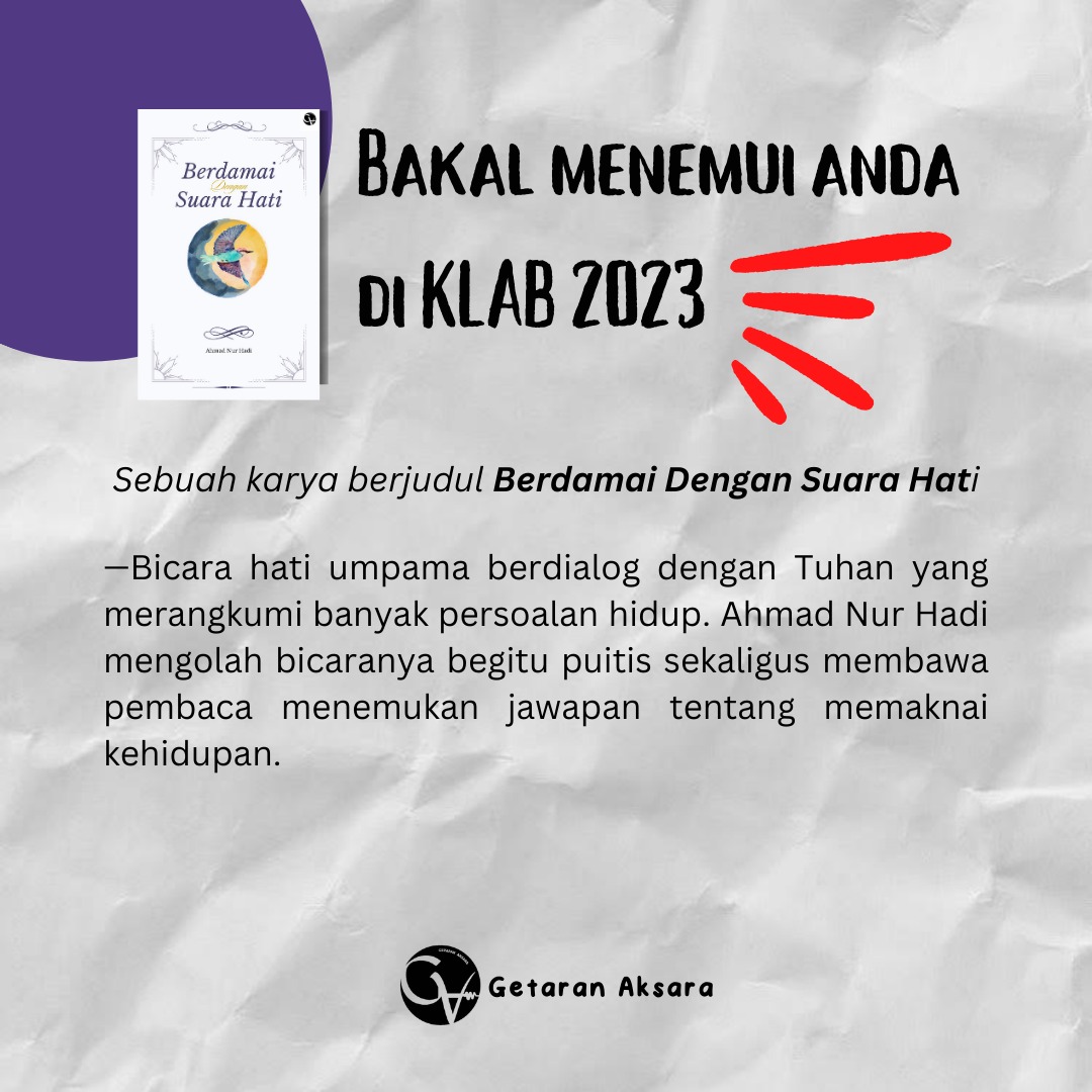Getaran_Aksara's tweet photo. Getaran Aksara:
☆mencungkil bakat baharu
☆meraikan penulis yang kian giat berkongsi tip2 kehidupan
☆mempertaruhkan karya penulis yang bertukar genre,
kerana kami yakin setiap karya yang dinukilkan selagi mampu menggetarkan jiwa, ia harus dikongsi bersama.
Nantikannya! https://t.co/0T8Ld0MKpz