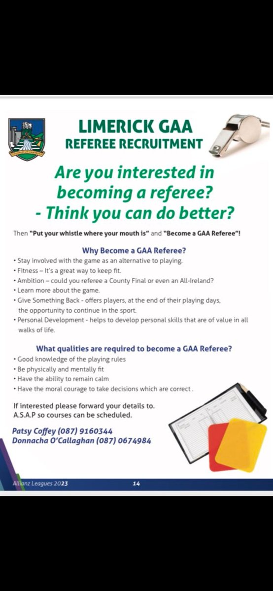 EdStapo's tweet photo. Time to make a difference, "put your whistle where your mouth is" #GAA @DoonGaaClub @OolaGAA @GaaEast @LimerickCLG https://t.co/S9Rheu6MfA