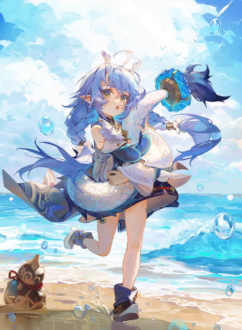 Bailu wanna enjoy the sea breeze, but wet tail is a no no!#honkaistarrail #starrail #スターレイル 