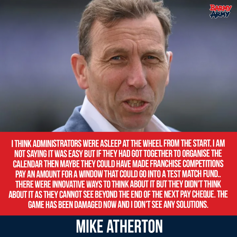 TheBarmyArmy's tweet photo. Michael Atherton has some scathing views on the current cricket landscape...thoughts? https://t.co/ADy8zLHxzJ