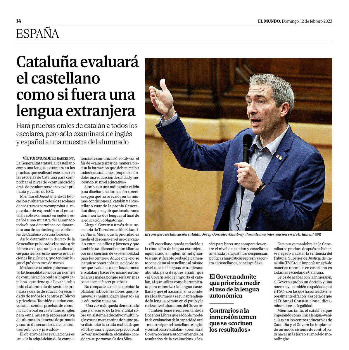 DocentsLibres's tweet photo. 💬 “Es injustificable considerar al castellano al mismo nivel que las lenguas extranjeras”

💬 “El decreto permite cocinar los resultados de la evaluación para justificar las políticas represivas de la Generalitat contra el castellano”

https://t.co/TL8ztOhrS6 https://t.co/wn1iAuo0yt