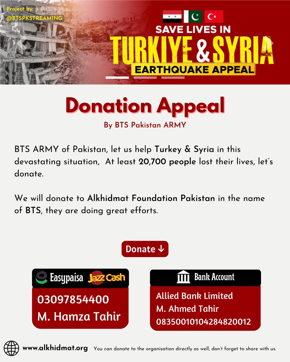 𝒥𝒜 on Twitter "RT btspkstreaming Earthquake Donation Appeal for