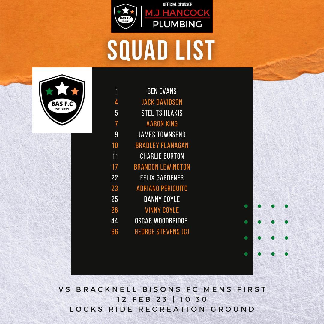 BAS F.C. (@officialbasfc) on Twitter photo The BASare back in action today against <a href="/BBisonsFC/">Bracknell Bisons Football Club</a> looking to keep our unbeaten streak going in 20203 and put another 3 points on the board.
🏆League
🆚<a href="/BBisonsFC/">Bracknell Bisons Football Club</a>
📍Locks Ride RG42 7NJ
⌚️Sunday 13th February 10:30AM
#UpTheBAS The BASare back in action today against <a href="/BBisonsFC/">Bracknell Bisons Football Club</a> looking to keep our unbeaten streak going in 20203 and put another 3 points on the board.
🏆League
🆚<a href="/BBisonsFC/">Bracknell Bisons Football Club</a>
📍Locks Ride RG42 7NJ
⌚️Sunday 13th February 10:30AM
#UpTheBAS