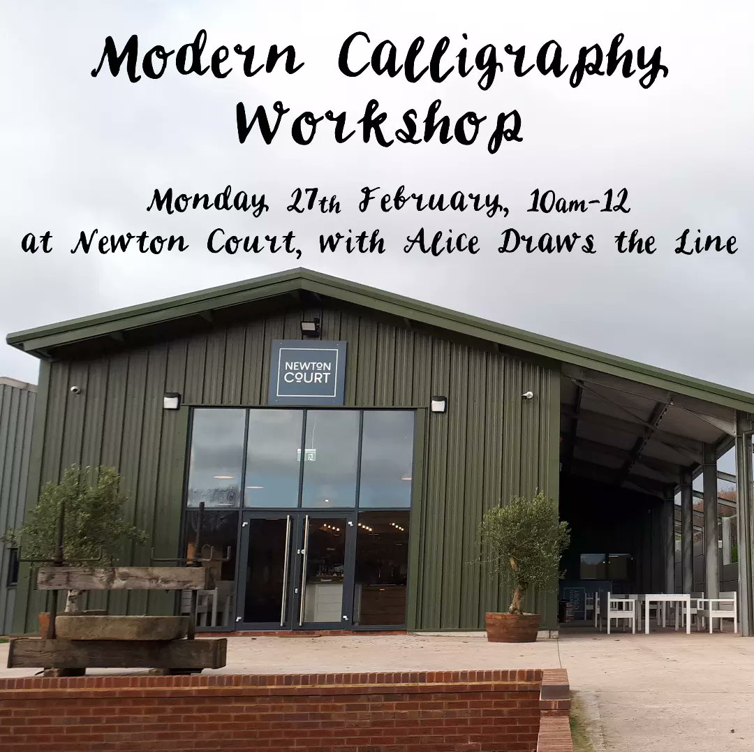 Thrilled to be running a #moderncalligraphy workshop at #newtoncourtcider Mon 27th Feb, 10-12, coffee, cake and calligraphy-bliss! alicedrawstheline.co.uk/collections/wo… #herefordhour