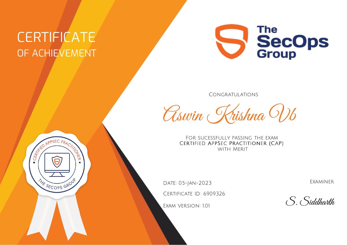 asvynow's tweet photo. Certified AppSec Practitioner (CAP) by The SecOps Group Thank you https://t.co/6oukicte8O