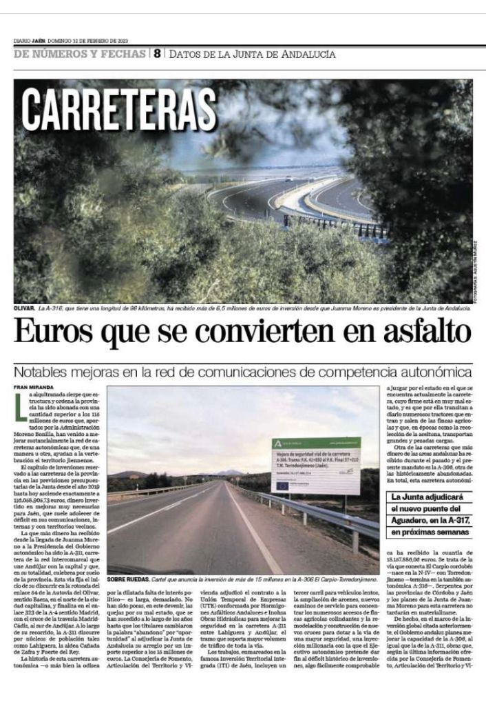 marifrangr's tweet photo. 🛣  Invertir en #carreteras es #invertir en #SeguridadVial 

🚧  Hemos hecho un esfuerzo importante en la provincia de #Jaén, que arrastraba problemas de comunicaciones 

💪  Vamos a seguir mejorando nuestra red de carreteras jiennenses  ✅ https://t.co/rla9qXDS9L