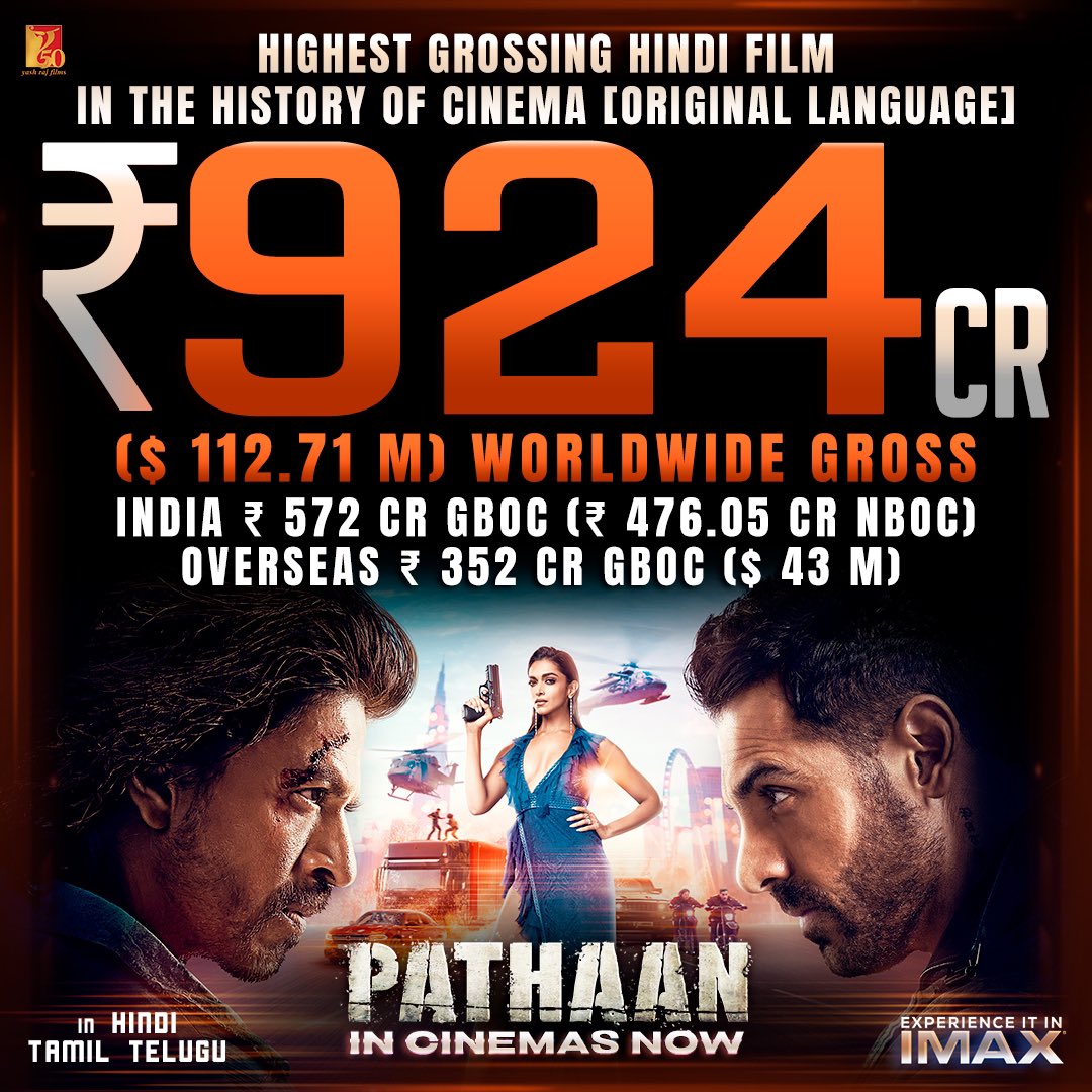 Maximum entertainment. Maximum love! Book your tickets now - 
bookmy.show/Pathaan | m.paytm.me/pathaan

Celebrate #Pathaan with #YRF50 only at a big screen near you, in Hindi, Tamil and Telugu.