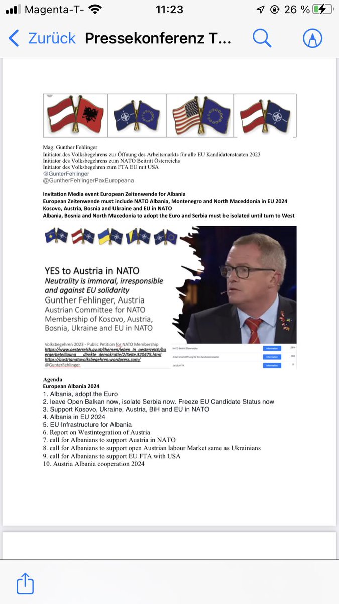 Next week in Tirana I will campaign for Kosovo 🇽🇰  🇦🇹 🇧🇦 🇺🇦 in @nato 
Albania 🇦🇱 to adopt the Euro
Albania to leave Serbia 🇷🇸 OB 
Austria 🇦🇹 Labour Market opening… 
@BajramBegajAL @ediramaal @SaliBerisha @xhacka_olta @topchanneltv @RudinaXhunga @BlendiFevziu @USAmbAlbania