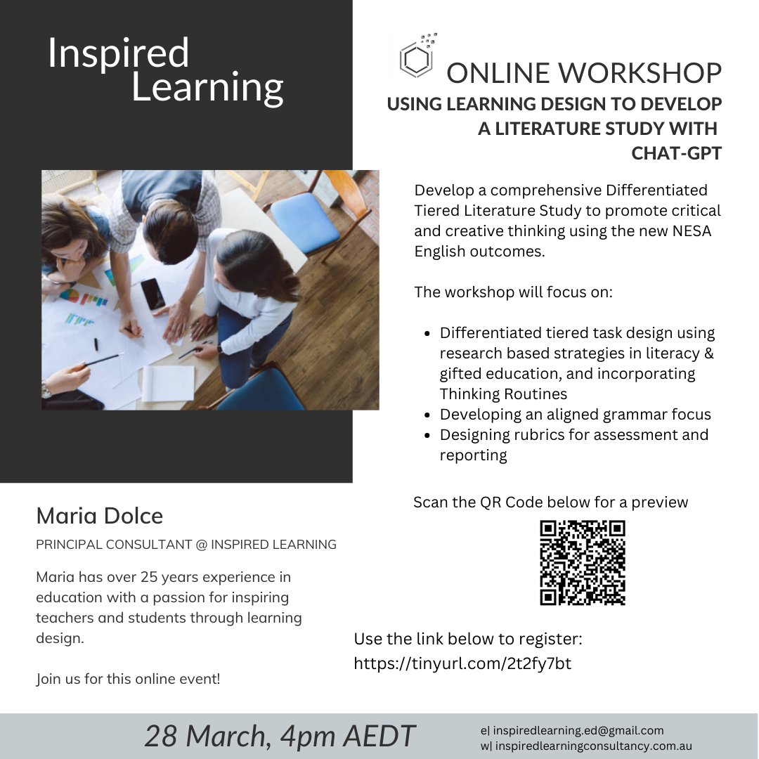 mariabousnakis's tweet photo. If anyone is interested, come and join me for this workshop using #ChatGPT #AussieEd https://t.co/9FhkJP6xey