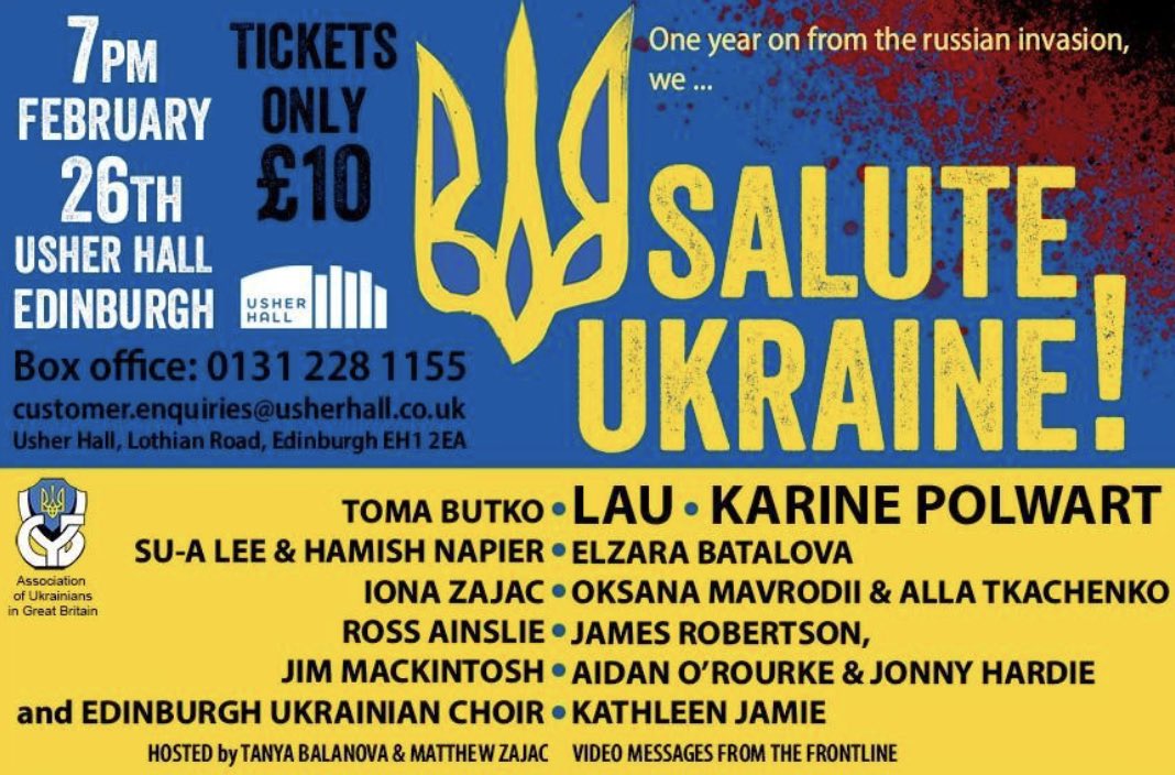 🎶🇺🇦🤝🏴󠁧󠁢󠁳󠁣󠁴󠁿🎶 

Only a fortnight until we ‘Salute for Ukraine’ at Usher Hall to mark the first anniversary of Russia’s full-scale illegal invasion against Ukraine.  

Pick up your tickets below 👇🏼 

🎟️ usherhall.co.uk/whats-on/salut…