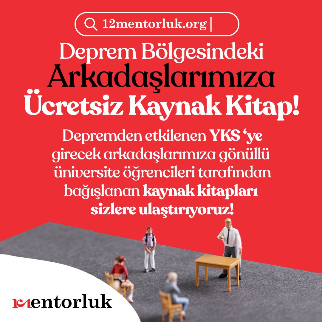 12Mentorluk's tweet photo. ✍🏻Depremden etkilenen üniversite sınavına hazırlanan arkadaşlarımıza ücretsiz bir şekilde mentorlük desteği ve kaynak kitap vereceğimiz bir kampanya başlattık.
🔗Kaynak kitap talebinde bulunmak için detaylar https://t.co/0Z2uUlonod 'ta! https://t.co/S2Wdwq31kF