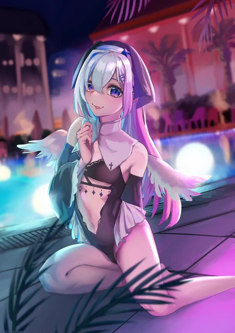 シスターかなたんとナイトプールでざんげざんげ#かなたーと #hololive_art 