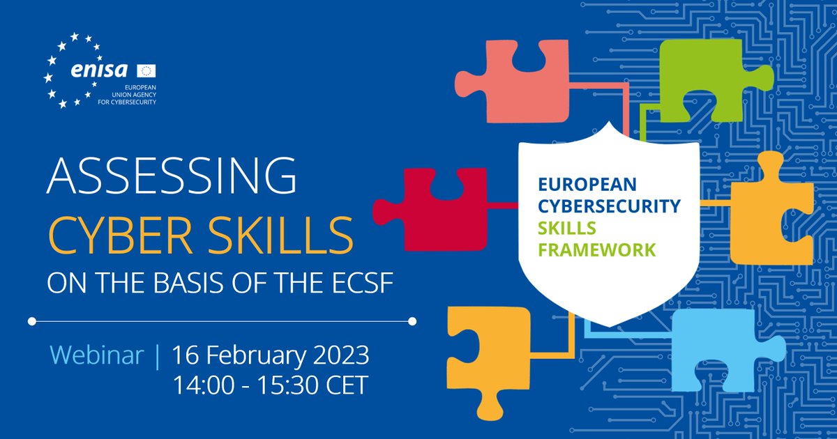 enisa_eu's tweet photo. 🧩How can you use the European Cybersecurity Skills Framework?

Join the 1st of the #ECSFtalks webinars -dedicated to the assessment and certification of #cybersecurity skills, on the basis of the ECSF. 

More info https://t.co/VYcCkK48e5 https://t.co/ZExXgJcwTT