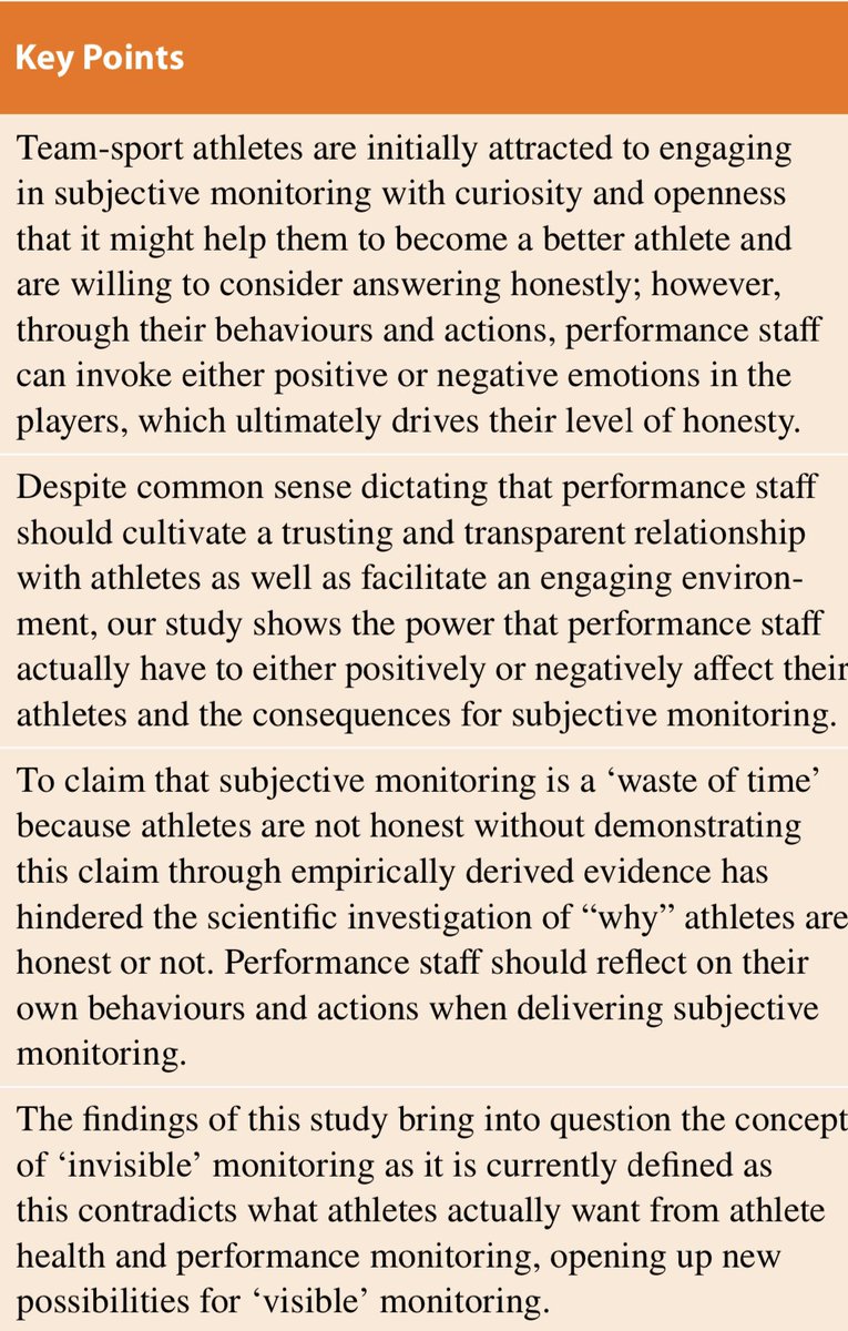 What motivates athletes honesty to subjective monitoring?

Responses may be driven by emotions invoked in response to the behaviours &amp; actions of perf staff. Negative emotions fostering dishonesty &amp; positive encouraging honesty

Free👉 <a href="/SportsMedicineJ/">Sports Medicine</a> 
link.springer.com/article/10.100…