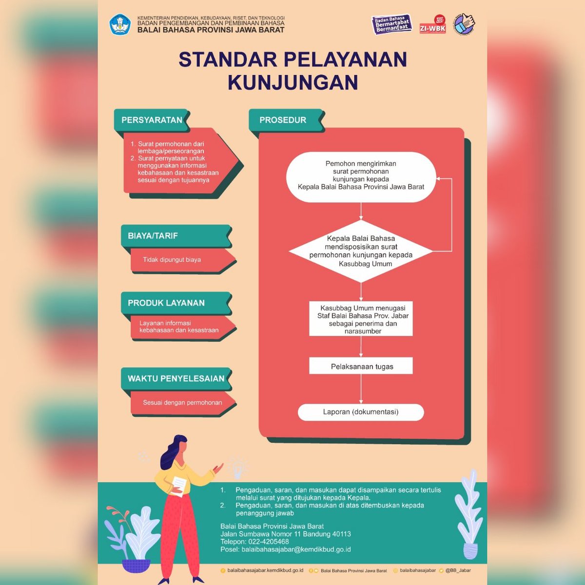 BB_Jabar's tweet image. Standar Pelayanan Kunjungan ke Balai Bahasa Provinsi Jawa Barat.
#standarlayanan #kunjungan 
#balaibahasajabar