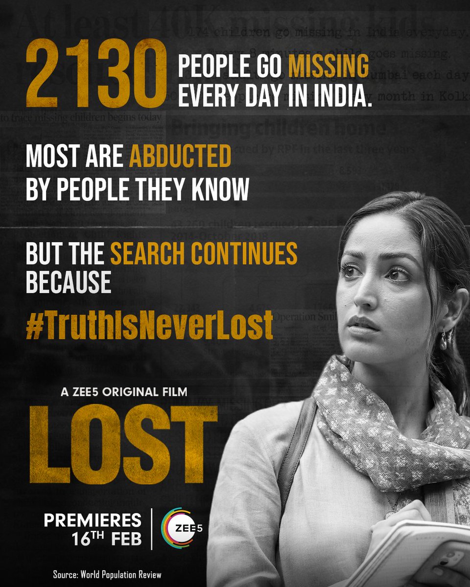 The stats are shocking and the reality is heartbreaking 💔 #LostOnZEE5, premieres 16th Feb

#Lost #ZEE5 #TruthIsNeverLost

@ZEE5India @ZeeStudios_ @aniruddhatony #PankajKapur @R_Khanna @neilbhoopalam @PiaBajpai @tusharpandeyx #HoneyJain @namahpictures @shariqpatel @shareenmantri