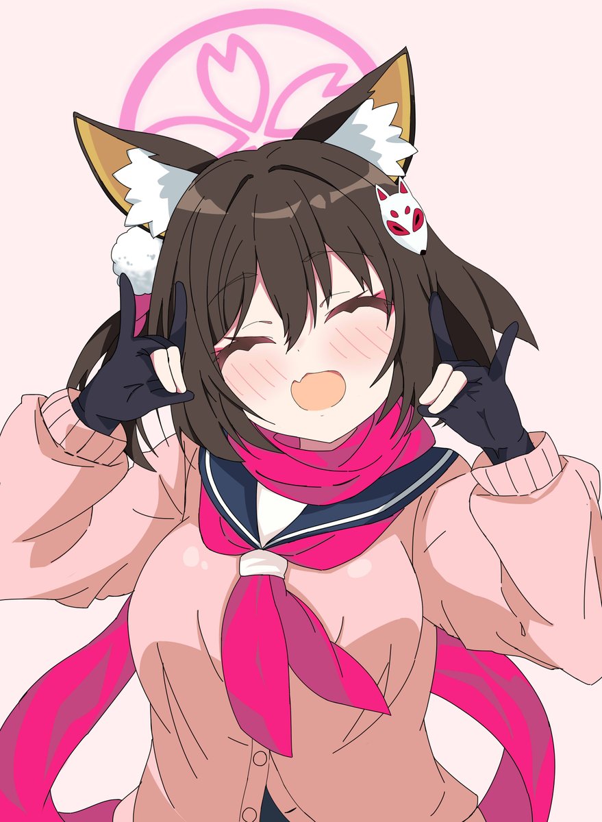 izuna (blue archive) 1girl animal ears fox ears scarf solo gloves closed eyes  illustration images
