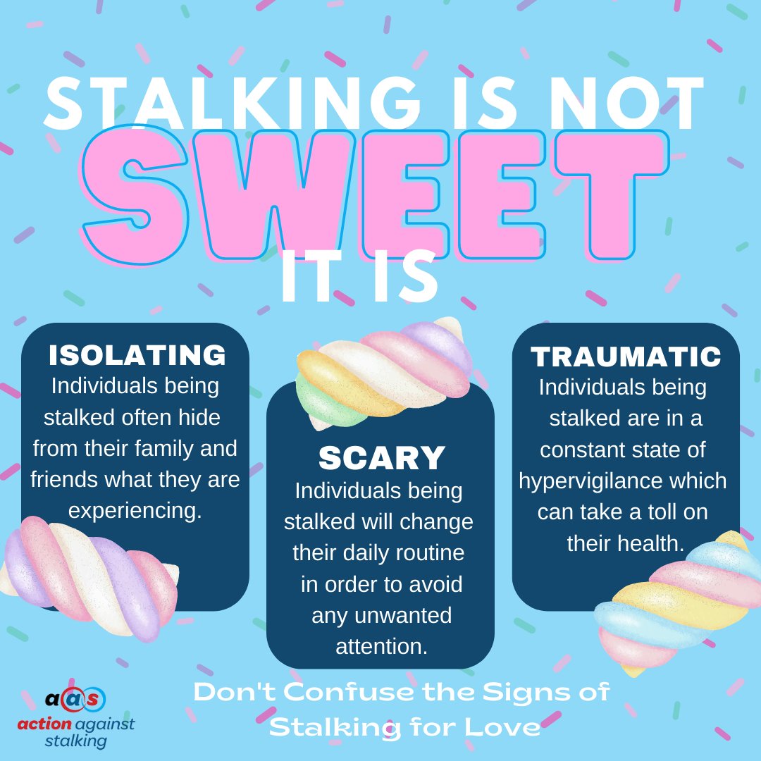 Confiding in someone about a stalking experience is a big deal and should be taken seriously. Stalking is not sweet or romantic; it causes emotional distress, puts individuals at risk of danger, and is a crime. 

#StalkingAwareness #StalkingisNeverSweet #KnowItNameItStopIt