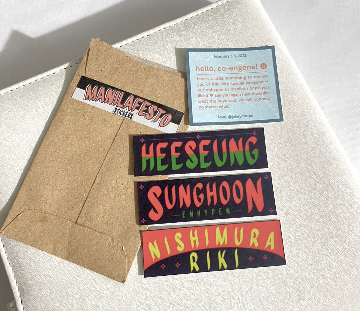 hoonlov's tweet photo. π @jakeycoups | #hlovmails
hello, han! the manilafesto stickers came today! sooo pretty and i got heehoonki huhu iβm so kilig π₯Ή hope to see u next time <33 https://t.co/qVU0t0YjFo