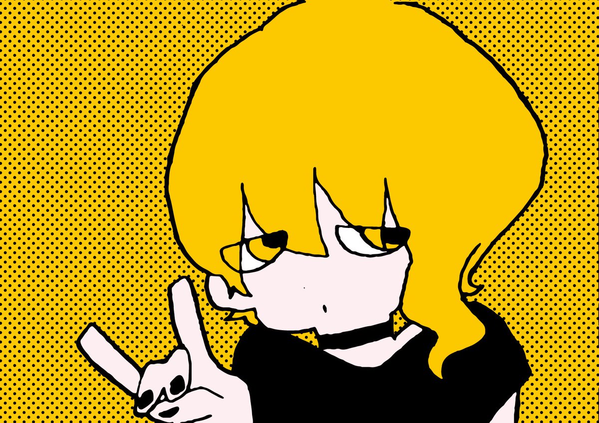 solo 1girl blonde hair black shirt shirt yellow eyes black nails  illustration images