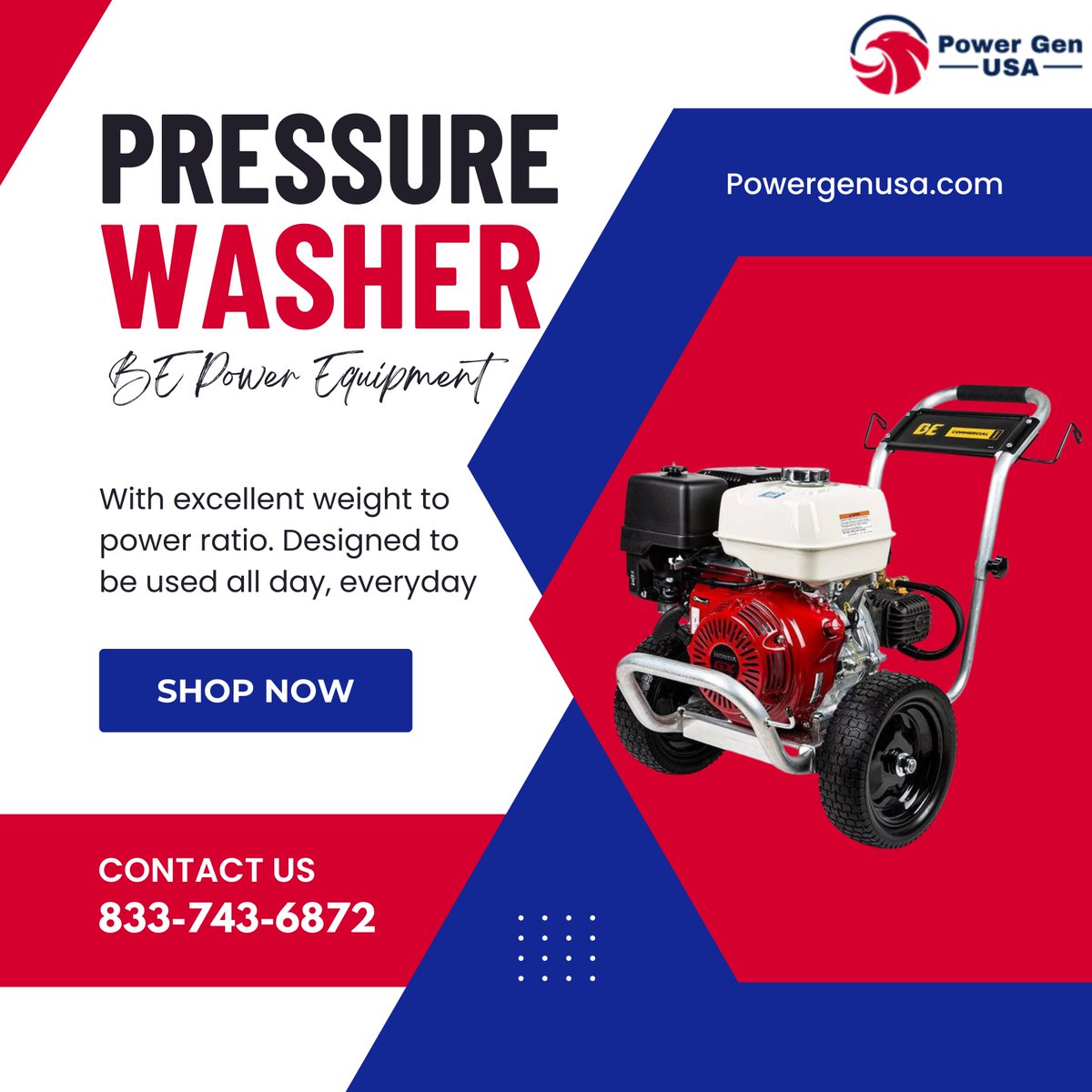 PowerGenUSA1's tweet image. The BE Power Equipment 4000 is a commercial engine that can be used all day, every day. It has an excellent weight to power ratio and is designed to provide you with consistent performance. #pressurewashingtools #powerwashers #powerwashing #generatorforhome #powerwasherforhome