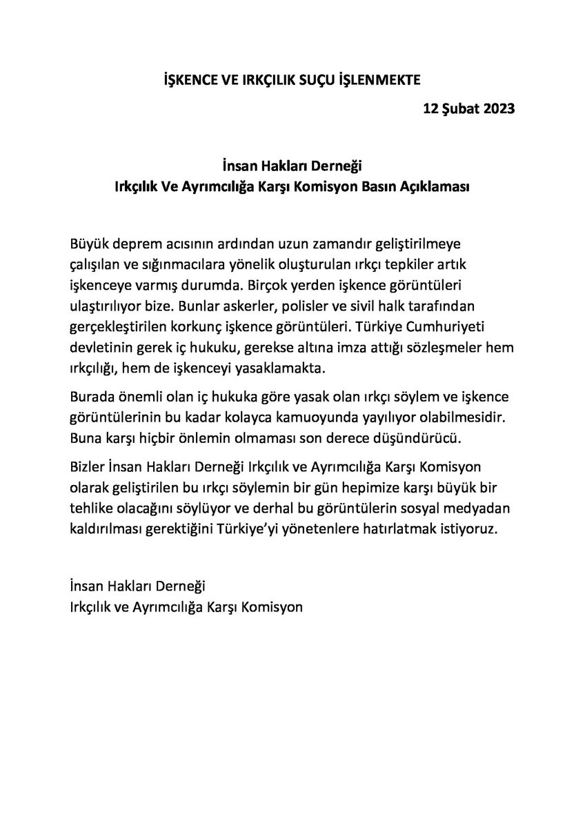 İşkence ve Irkçılık Suçu İşlenmekte