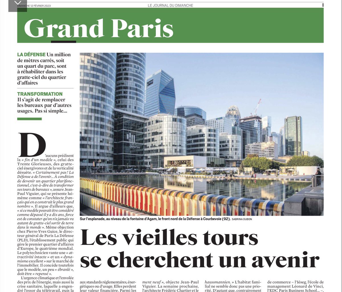 👇« 1 million de m2 de bureaux sont déjà obsolètes…à La Défense…et 30% des tours ». La transformation des tours, notamment en logements, sera très difficile d’autant que « les Français rejettent culturellement l’idée de vivre dans un immeuble  de grande hauteur ». #TourTriangle