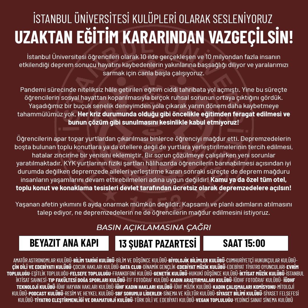 İstanbul Üniversitesinin 39 kulüp ve topluluğu olarak sesleniyoruz: EĞİTİMİN FEDA EDİLMESİNİ KABUL ETMİYORUZ!