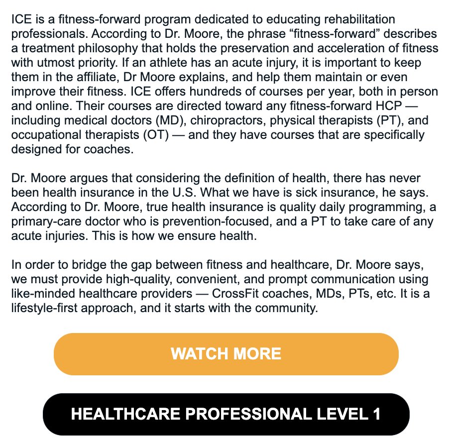 If you've ever wondered what we mean at <a href="/icephysio/">ICE - Institute of Clinical Excellence</a> by "Fitness Forward" this podcast I was recently honored to be on with the <a href="/CrossFit/">CrossFit</a> <a href="/CrossFitHealth/">CrossFit Health</a> crew spells it out nicely! Big thanks to Mike Giardina for taking the time! 
crossfit.com/essentials/a-f…