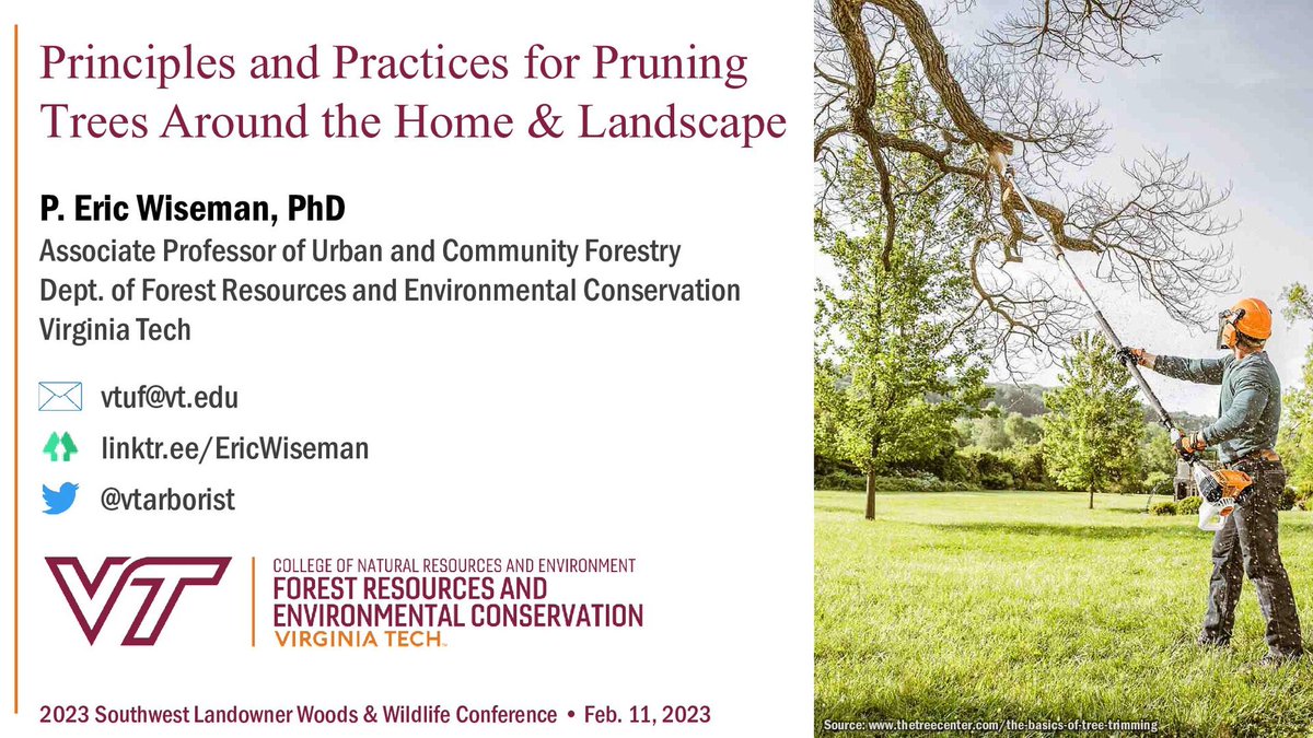 vtarborist's tweet photo. My latest outreach presentation at the 2023 Southwest Landowner Woods &amp; Wildlife Conference in Wytheville, Virginia.
"Principles and Practices for Pruning Trees Around the Home and Landscape"
https://t.co/INXjEXwVCW https://t.co/Hx3x8XNZfA