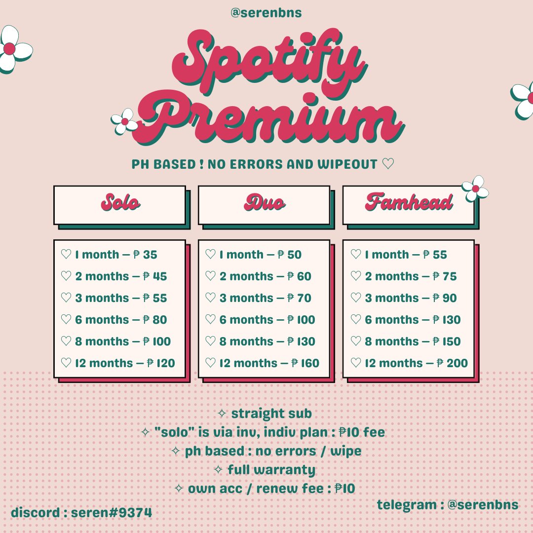 zenithscart's tweet photo. @kzxcvweh spotify premium ph based po ! 

♡ less prone to wipe/hold ~ 
♡ can do renew for own accounts ^^
♡ available : solo via inv, indiv plan, duo, and famhead
♡ mop : gcash, paypal, load
♡ dm if interested :D https://t.co/pl2sj9Ov0D