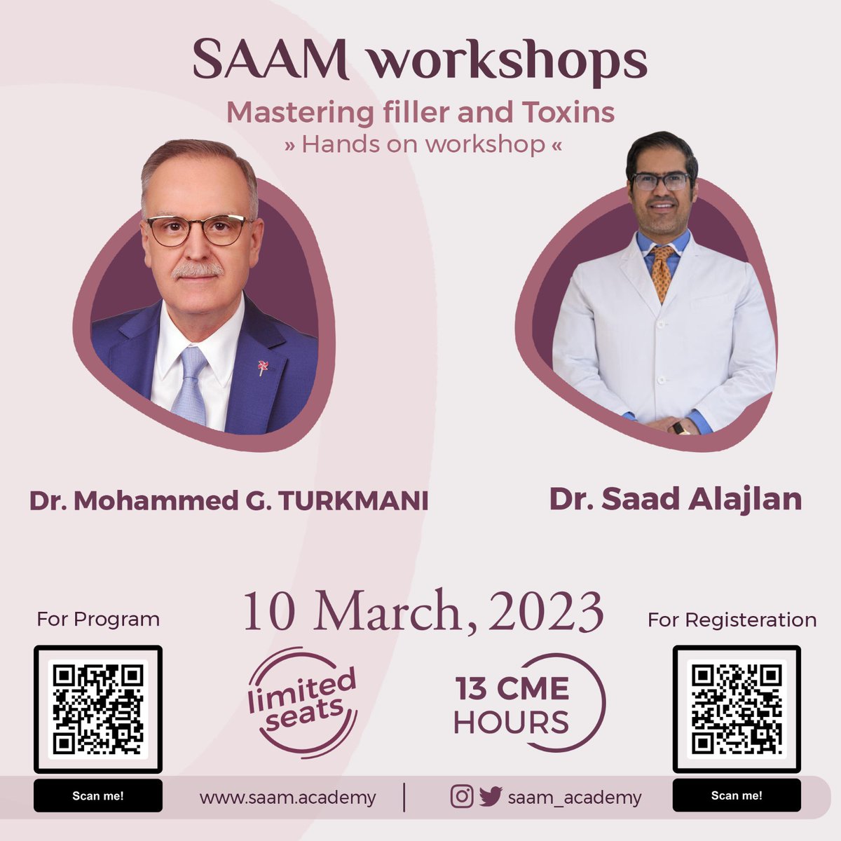 saam_academy's tweet photo. Get ready for the first one day hands on injectable workshop on 10th of March 2023- Riyadh. Learn from the experts the best approach for filler and toxin injections and practice on real patients.
13-hour CME accredited by SCFHS.
Book Your Seat:
https://t.co/MKzOo5gmj7 https://t.co/Bjfyt985Cv