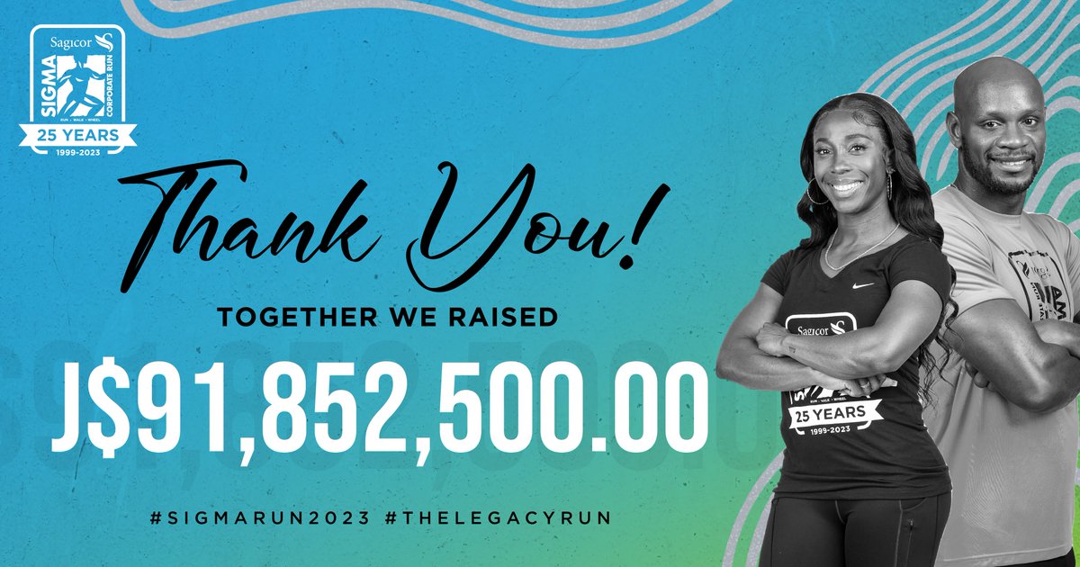 SagicorJa's tweet photo. Thank you to our sponsors and donors, together we raised a record breaking $91,852,000 for our beneficiaries! 🔥#RunForTheFun
#DonateForTheCause #SigmaRun2023 #TheLegacyRun" https://t.co/UXBB5VAv8S
