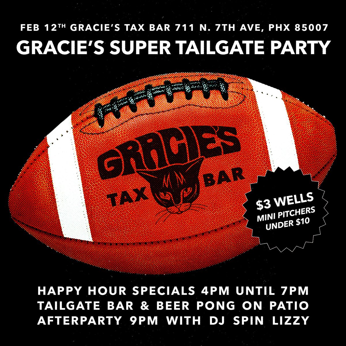 graciestaxbar's tweet photo. TODAY! #SuperBowlLVII  tailgate party at Gracie’s 🍻 #dtphx #downtownphoenix https://t.co/MOs5XWbXiu