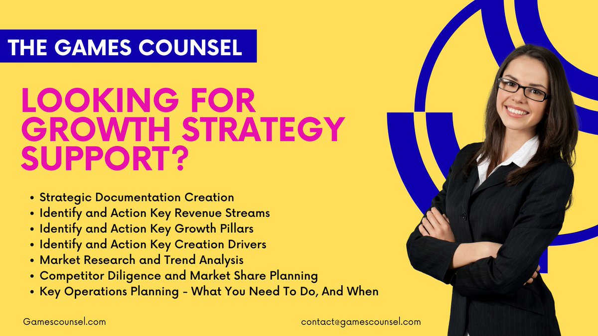 GamesCounsel's tweet photo. Growth Strategy For Your Studio. The full growth kitbag for success.

We specialize in helping game devs &amp; publishers develop &amp; implement effective strategies to grow their business. Our team of experts have years of experience in strategic #planning &amp; #growth. 

#IndieGameDev https://t.co/TQK2B8DWlo