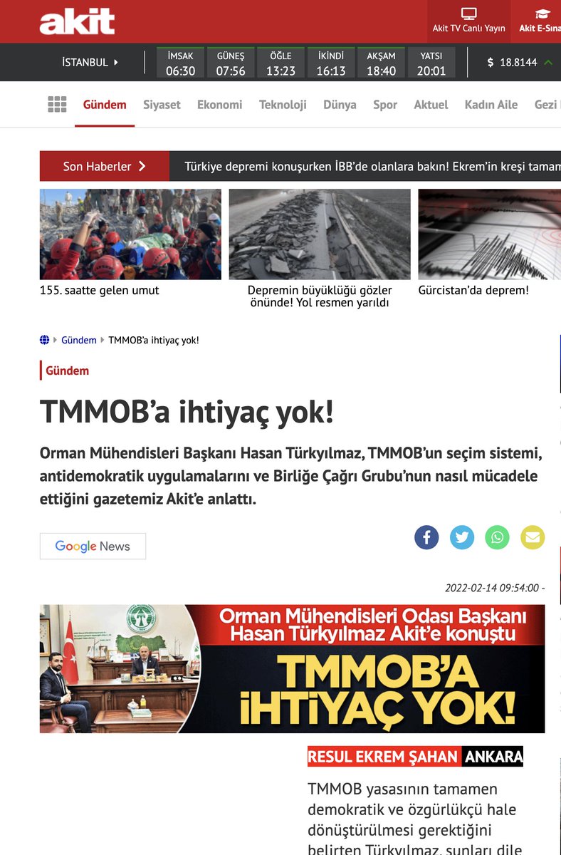 2013'te TMMOB'a yapılan Gezi operasyonunu "mimar ve mühendis vesayeti bitti" diye kutlayan, "TMMOB'a ihtiyaç yok" diye haberler yapıp duran cenah şimdi "niye söylemediler" diye yazılar yazıyor. abv.